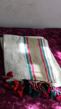 Mulcotton Saree with Kerala Kasavu Border-120 count(Green and Red  Stripes)