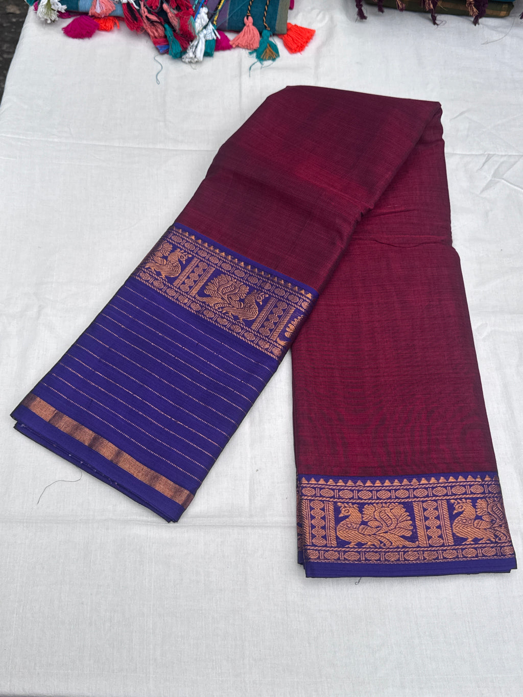 Narayanpet saree maroon and royal blue