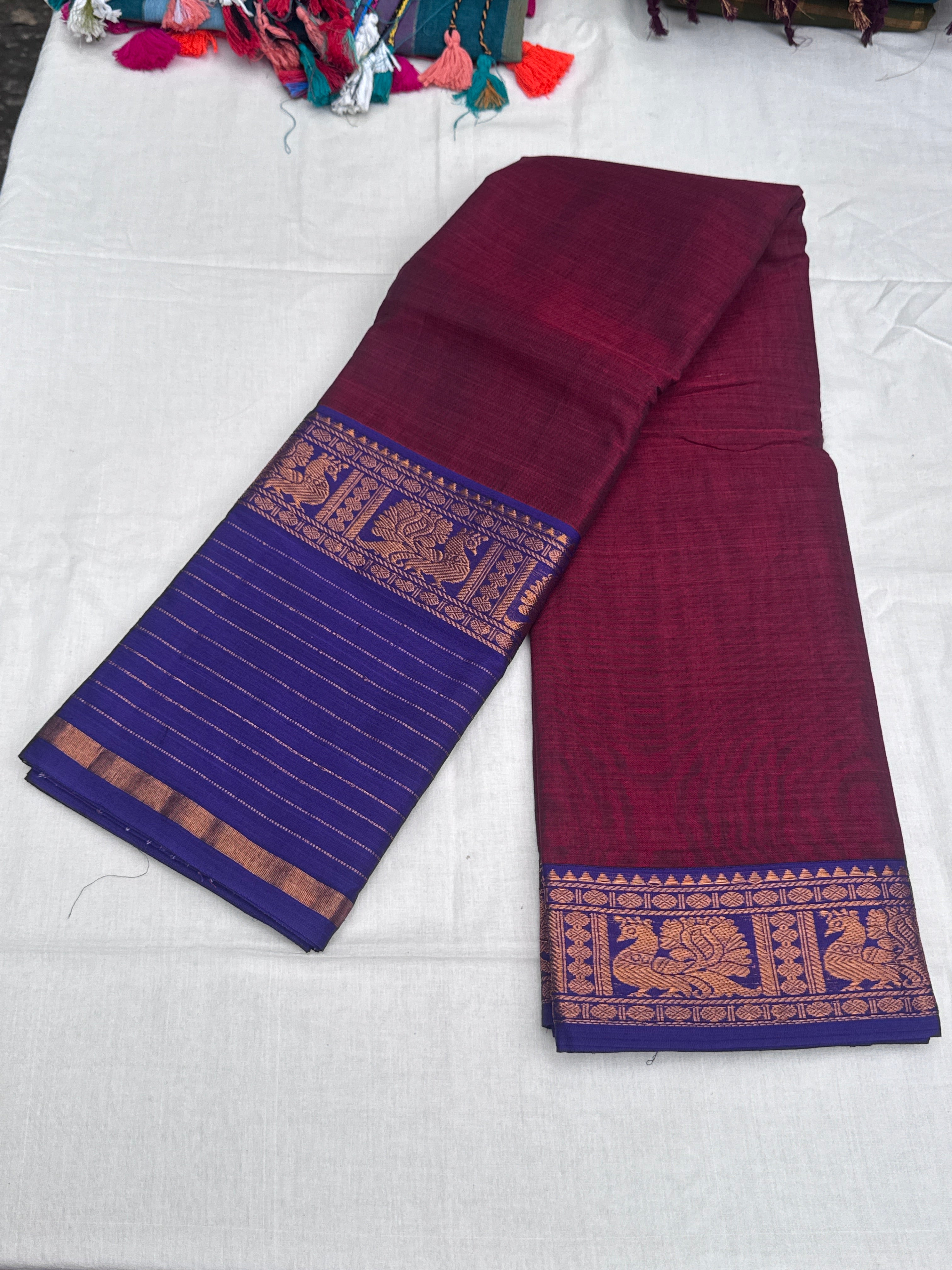 Narayanpet saree maroon and royal blue
